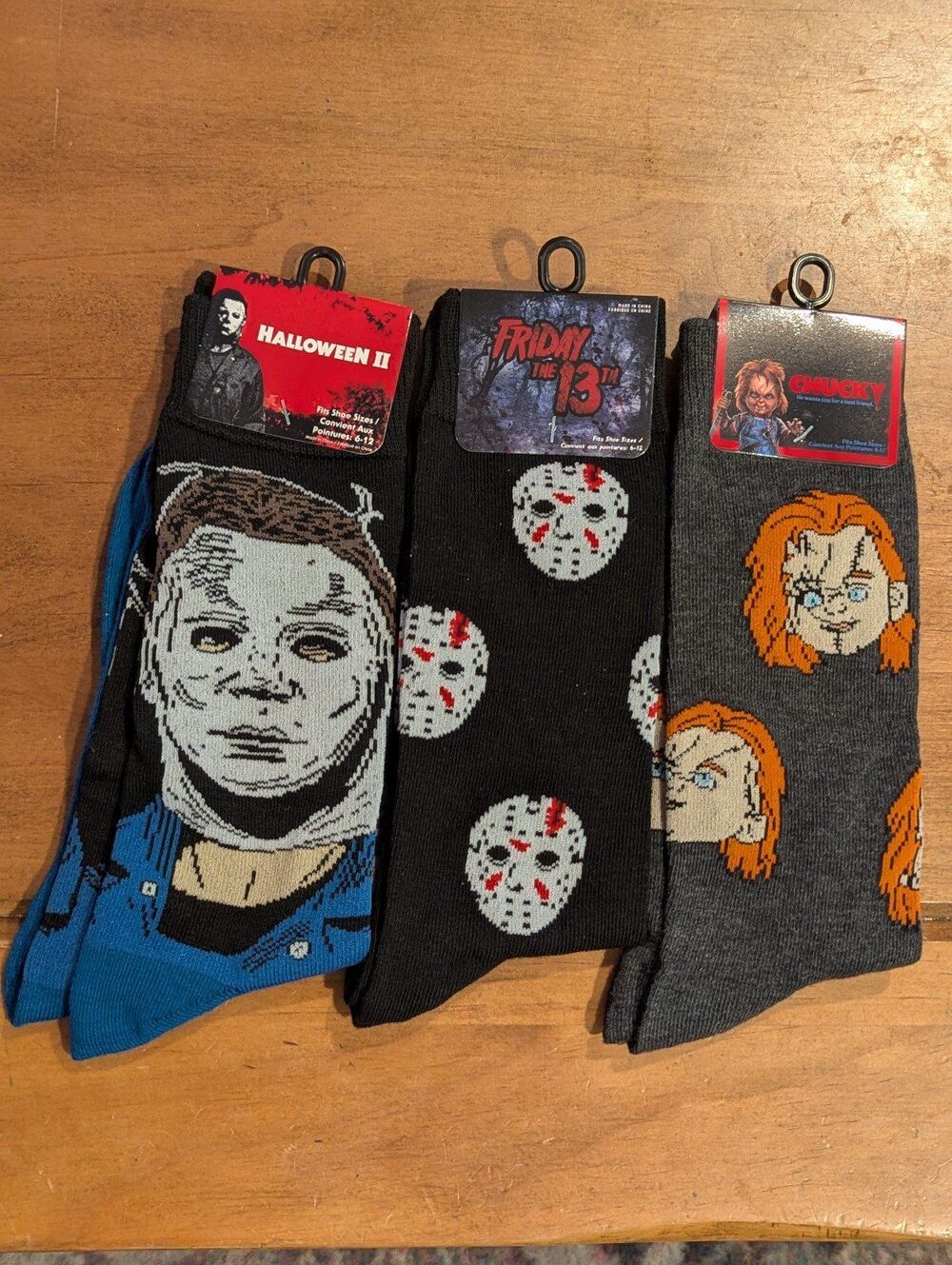 3 pair of Halloween Scary socks Friday the 13th Chucky Jason Freddy Adult New